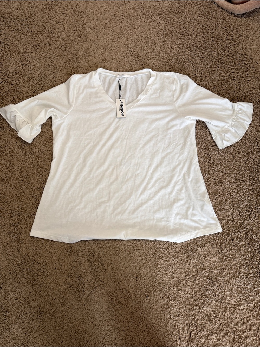 White V-Neck Ruffle Sleeve Women’s Top